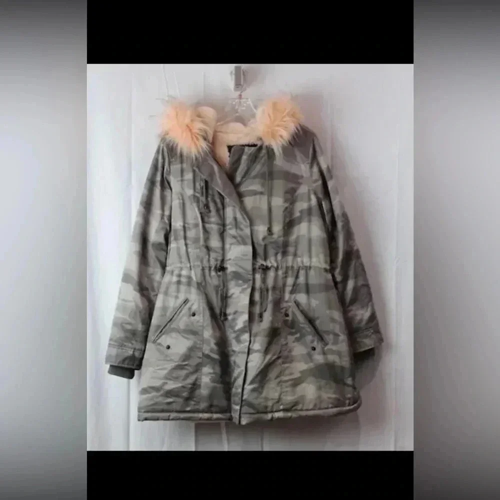 TORRID GRAY CAMO TWILL FUR LINED‎ PARKA WINTER JACKET 00